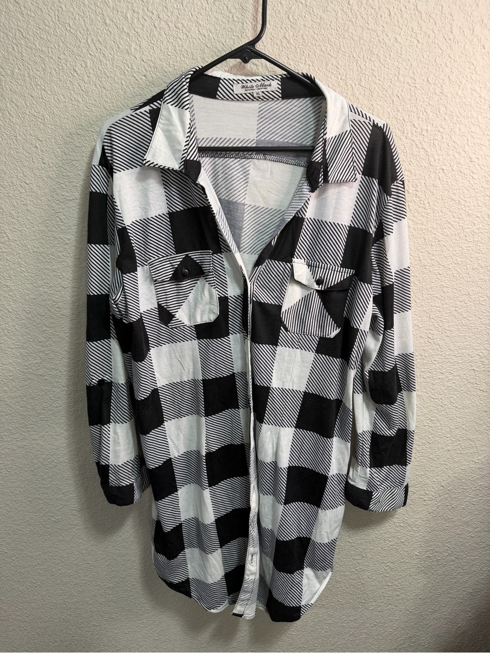 Black & White Buffalo Plaid Button-Up Shirt